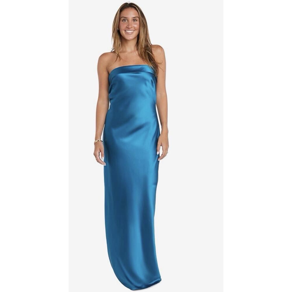 Morgan & Co Gown Strapless Maxi Dress Removable Straps Blue Teal 1 NWT